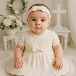 VESTIDO  BEBÊ MENINA BATIZADO COM FAIXINHA DE CABELO 
