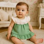 BODY  BEBÊ COM VESTIDO SOBREPOSTO BORDADO FLORES