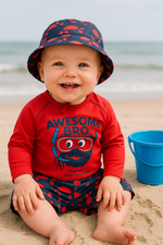 CONJUNTO PRAIA  BEBÊ  MENINO 3 PEÇAS COM PROTEÇÃO SOLAR