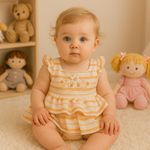MACACÃO BANHO  DE  SOL  LARANJA BEBÊ MENINA COM BABADOS  