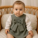 CONJUNTO BEBÊ MENINA BODY E VESTIDO EM SUEDE E MALHA CONFORT 