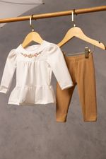 CONJUNTO BEBÊ MENINA BLUSA MANGA LONGA E CALÇA  CANELADA 