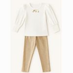 CONJUNTO INFANTIL MENINA BLUSA MANGA LONGA E CALÇA  EM VELUDO GLOW 