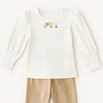 CONJUNTO INFANTIL MENINA BLUSA MANGA LONGA E CALÇA  EM VELUDO GLOW 
