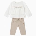 CONJUNTO INFANTIL MENINA BATA MANGA LONGA E CALÇA EM LINHO