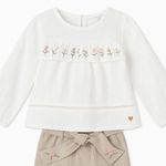 CONJUNTO INFANTIL MENINA BATA MANGA LONGA E CALÇA EM LINHO