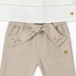 CONJUNTO INFANTIL MENINA BATA MANGA LONGA E CALÇA EM LINHO