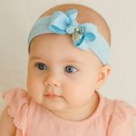 Faixa de Cabelo Bebê com Laço e Flor com Pérolas Laterais