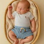 CONJUNTO CURTO BEBÊ MENINO BODY  LISTRADO E BERMUDA