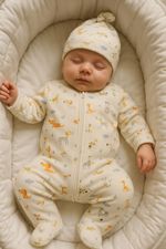 CONJUNTO MACACÃO BEBÊ PIJAMA COM GORRO ESTAMPADO DOG