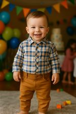 CONJUNTO INFANTIL MENINO CAMISA XADREZ E CALÇA DE SARJA