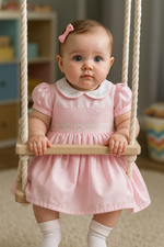 VESTIDO BEBÊ MENINA ROSA COM BORDADOS FLORAIS