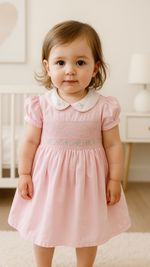 VESTIDO INFANTIL MENINA ROSA COM BORDADOS FLORAIS