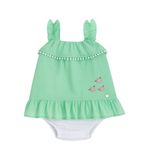 MACACÃO CURTO BEBÊ MENINA VERDE COM BORDADO FLORAL 