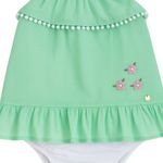 MACACÃO CURTO BEBÊ MENINA VERDE COM BORDADO FLORAL 