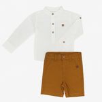 CONJUNTO INFANTIL CAMISA ALGODÃO E BERMUDA SARJA CARAMELO