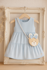 VESTIDO AZUL COM BOLSA URSINHA