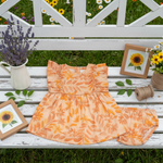 VESTIDO INFANTIL FLORAL LARANJA COM  CALCINHA