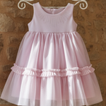 VESTIDO INFANTIL MALHA  ALFAIATARIA E TULE ROSA