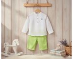 CONJUNTO BEBÊ MENINO BATA BRANCA E BERMUDA  EM SARJA 