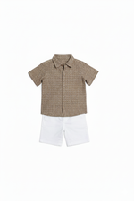 CONJUNTO CURTO  INFANTIL MENINO CAMISA XADREZ E BERMUDA BRANCAZ 