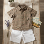 CONJUNTO CURTO  INFANTIL MENINO CAMISA XADREZ E BERMUDA BRANCAZ 