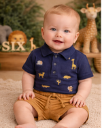 CONJUNTO BEBÊ MENINO CAMISA POLO BORDADA E BERMUDA