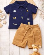 CONJUNTO INFANTIL MENINO CAMISA POLO BORDADA E BERMUDA