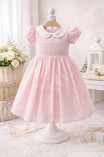 VESTIDO INFANTIL MENINA ROSA COM BORDADOS FLORAIS