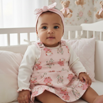 CONJUNTO BEBÊ FLORES BODY MANGA LONGA E SALOPETE