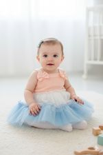 VESTIDO DE FESTA PARA BEBÊ EM ALGODÃO E TULE