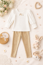 CONJUNTO INFANTIL MENINA BLUSA MANGA LONGA E CALÇA  EM VELUDO GLOW 