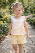 CONJUNTO BATA E SHORTS EM TECIDO BORBOLETAS 