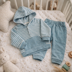  CONJUNTO INFANTIL MENINO BLUSA LISTRADA COM CAPUZ E CALÇA