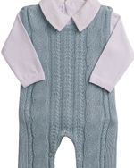 CONJUNTO BEBÊ BODY EM ALGODÃO COM JARDINEIRA EM TRICÔ AZUL SERENITY