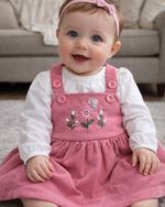 CONJUNTO BEBÊ MENINA BODY EM SUEDE E SALOPETE  ROSA