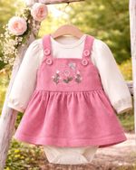 CONJUNTO BEBÊ MENINA BODY EM SUEDE E SALOPETE  ROSA
