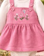 CONJUNTO BEBÊ MENINA BODY EM SUEDE E SALOPETE  ROSA