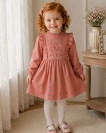 VESTIDO INFANTIL FLORAL BORDADO MANGA LONGA DELICADO