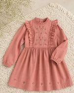 VESTIDO INFANTIL FLORAL BORDADO MANGA LONGA DELICADO