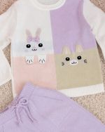 CONJUNTO INFANTIL MENINA BLUSA E CALÇA EM TRICÔ BICHINHOS