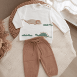 CONJUNTO INFANTIL MENINO EM TRICÔ DINOSSAUROS COM CALÇA