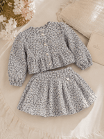 CONJUNTO INFANTIL MENINA EM TWEED BRANCO MESCLADO COM SAIA