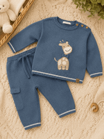 CONJUNTO BEBÊ TRICÔ BLUSA GIRAFINHA E CALÇA AZUL