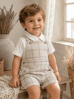 CONJUNTO CLÁSSICO INFANTIL MENINO BODY COM GOLA E JARDINEIRA