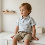 CONJUNTO INFANTIL MENINO CAMISA E BERMUDA SAFARI