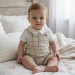 CONJUNTO CLÁSSICO BEBÊ MENINO BODY COM GOLA E JARDINEIRA