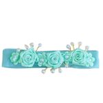 FAIXA DE CABELO BEBÊ COM FLORES EM CETIM E PÉROLAS