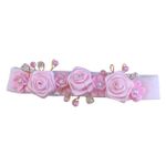 FAIXA DE CABELO BEBÊ COM FLORES EM CETIM E PÉROLAS
