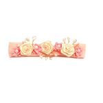 FAIXA DE CABELO BEBÊ COM FLORES EM CETIM E PÉROLAS